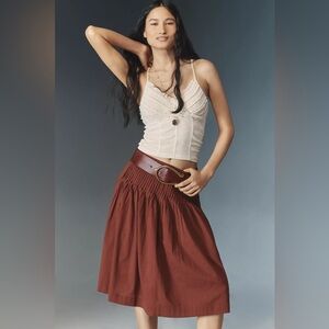 NWT By Anthropologie Size XS Low-Rise Gathered-Yoke Knee-Length Skirt